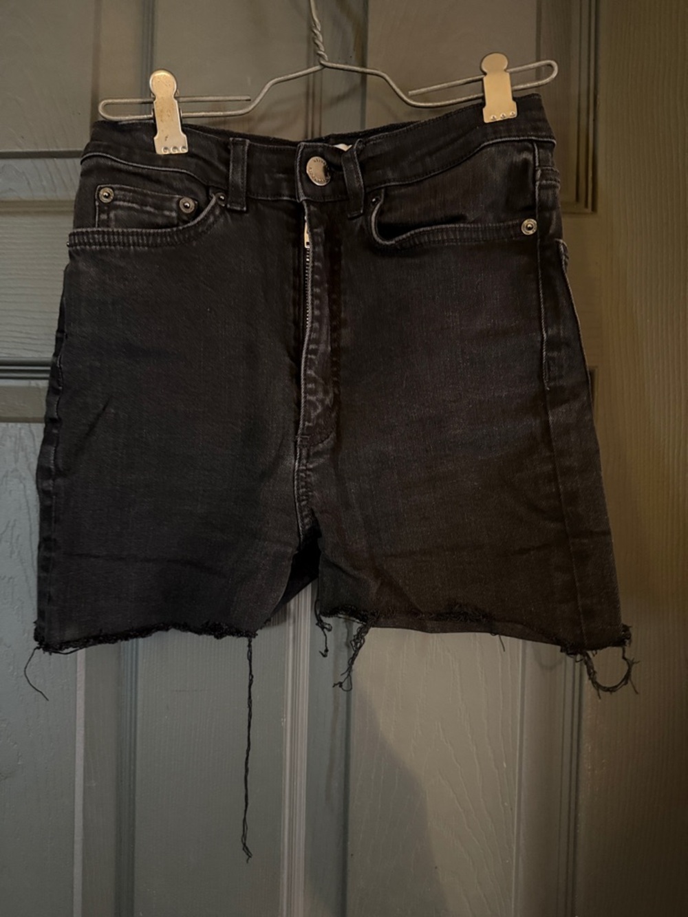 & Other Stories Black High-Rise Raw Hem Denim Shorts